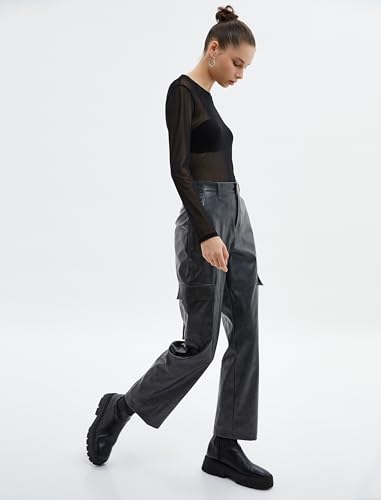 Koton Faux Leather Cargo Pants Washed Effect Standard Waist Straight Leg Pockets von Koton