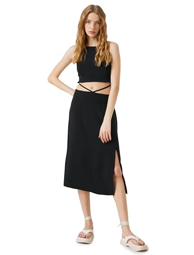 Koton Women Halter Neck Cut Out Detail Midi Slit Dress von Koton