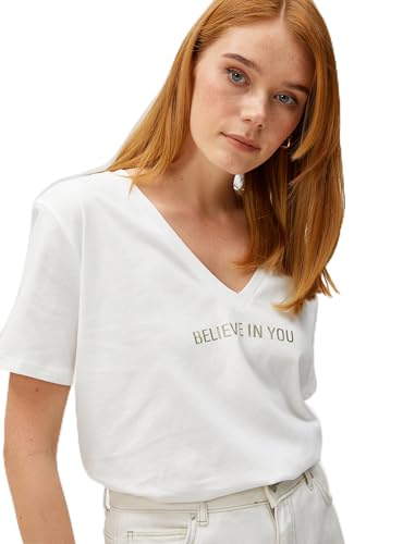 Koton Women Letter Printed T-Shirt V Neck von Koton