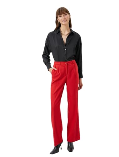 Koton Women Medium Rise Pocket Detail Buttoned Wide Leg Trousers von Koton