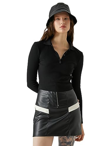 Koton Women Ribbed Button Detail Long Sleeve Polo Neck T-Shirt von Koton