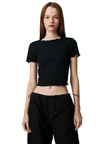 Koton Women Short Sleeve Crew Neck Ruffle Crop T-Shirt von Koton