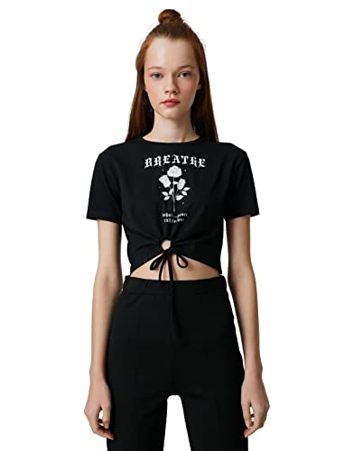 Koton Women Short Sleeve Cut Out Detail Printed Crop T-Shirt von Koton