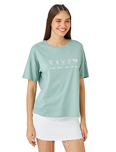 Koton Women Short Sleeve T-Shirt Slogan Printed Crew Neck von Koton