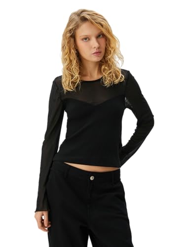 Koton Women Tulle Detail Blouse Heart Neck Long Sleeve Round Neck von Koton