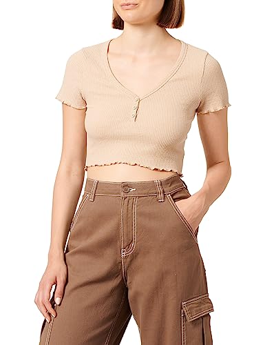 Koton Women V Neck Button Detail Short Sleeve Cotton Crop T-Shirt von Koton