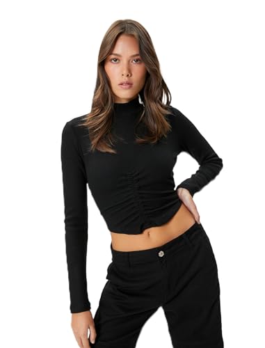 Slim Fit Shirred Long Sleeve Crop Half Turtle Neck T-Shirt von Koton