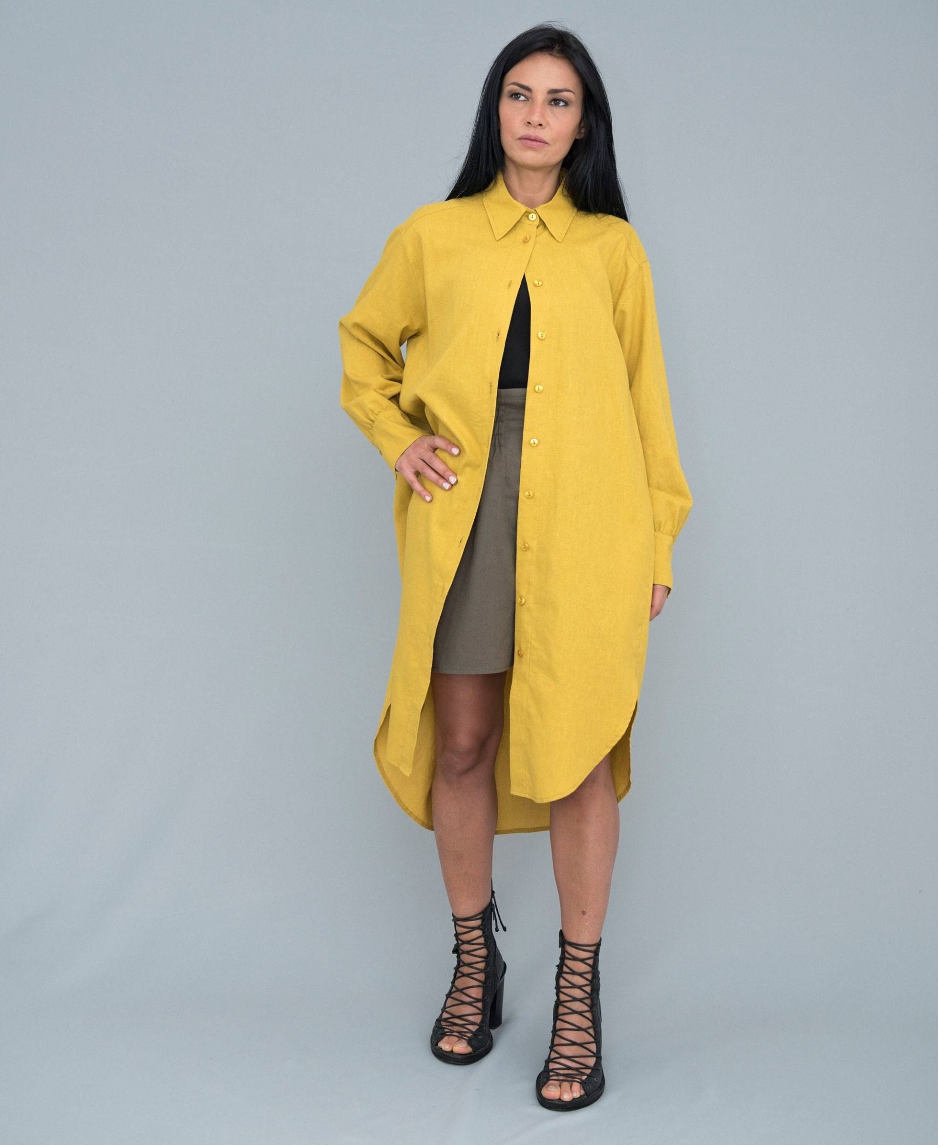 Midi Senf Gelb Baumwolle Leinen Hemd Kleid Mit Langen Ärmeln, Plus Größe Button-Down-Reise-Kleid, Kleidung Midi Senf Gelb Baumwolle Leinen Hemd Kleid Mit Langen Ärmeln, Plus Größe Button-Down-Reise-Kleid, Kleidung von KotytoHandMade