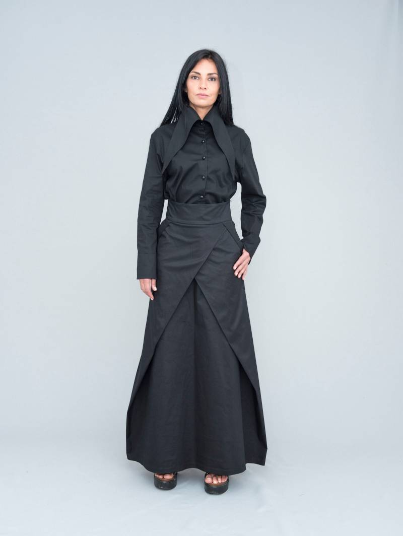Schwarzer Rock Mit Hoher Taille Plus Size Taschen, Maxi Gerader Bodenlanger Alt von KotytoHandMade