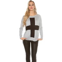 Casual Feinstrick Jumper Pullover mit Kreuz-Print von KouCla