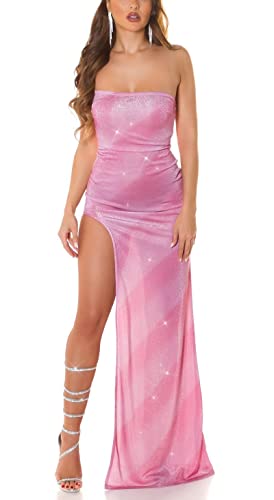 Koucla Glitter Streifen One Shoulder Bandeau Maxi Kleid mit Beinschlitz One Size (Einheitsgröße) von Koucla