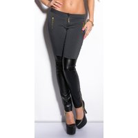 Skinny Hüft Stretch Hose mit Leder-Look-Touch und Deko Zipper von KouCla