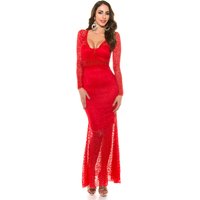 Spitzen V-Neck Langarm Maxi Silvester Cocktail Kleid mit Deko Perlen von KouCla