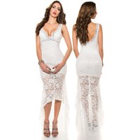 Spitzen Vokuhila Doppel V-Neck Kleid mit Deko Strass von KouCla