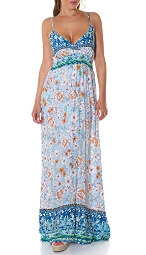 Träger Wickel V-Neck Maxi Viskose Sommerkleid mit Print L/XL von Koucla