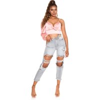 Washed out Mom Fit High Waist Jeans im Used Look mit XL Löcher von Laulia