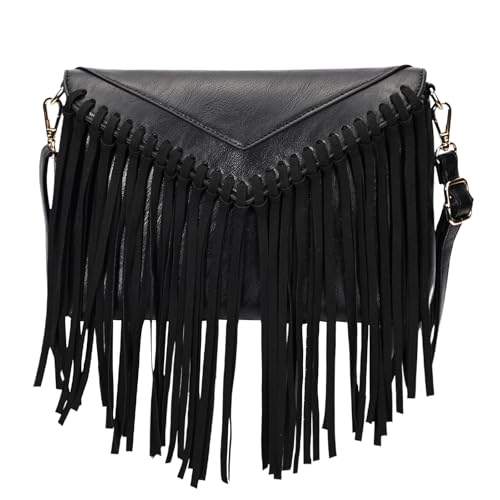 KouLi Buir Quaste Crossbody Geldbörse für Frauen PU Leder Western Hobo Fransen Handtasche Schultertasche, Schwarz von KouLi Buir