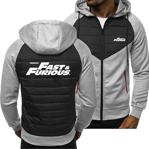 Herren Kapuzenpullover Sweatshirt Jacke für Fast Furious Lässige Strickjacke mit Kapuze Fleece Leichte Jacken Lange Ärmel Mäntel mit Reißverschluss Oberteile(Gray,M) von KouRy