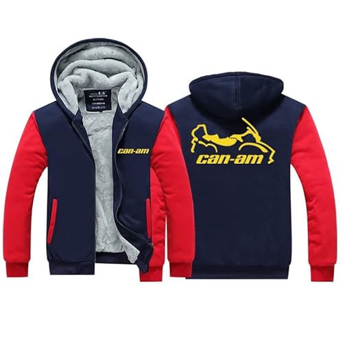 KouRy Herren Fleece Hoodies Jacken für CAN-AM Pullover Winter Warm Sweatshirt Casual Hooed Jacke Reißverschluss Dicke Mäntel(Red-Blue,M) von KouRy