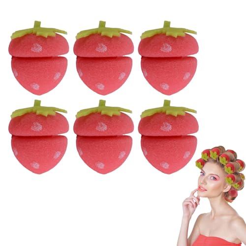 6/12/18/24 Stück Erdbeer-Schwamm-Bälle, Lockenwickler, Erdbeer-Schaumstoff-Rollen, Lockenwickler, Schwammbälle, weiche Haarstyling-Werkzeuge, einfaches Frisieren für Frauen (6 Stück, 6 cm) von Kouamor