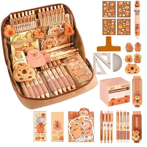 Kouamor Capybara Federmäppchen mit Schreibwaren, Federmäppchen mit Schreibwaren, Federmäppchen für Mädchen, große Kapazität, Schulbedarf für Jungen, Mädchen, Kinder, 54 Stück, 2 Sets, Alle von Kouamor