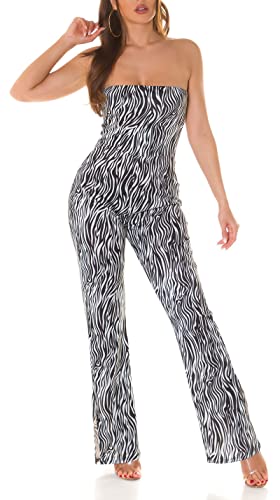 Animal Printed Bandeau Maxi Jumpsuit mit Schlag One Size (Einheitsgröße) von Koucla