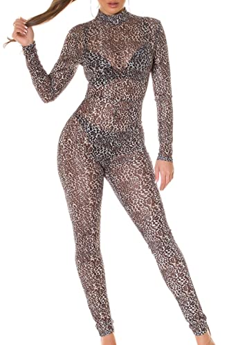 Animal Printed Body Stocking Langarm Jumpsuit transparent L von Koucla