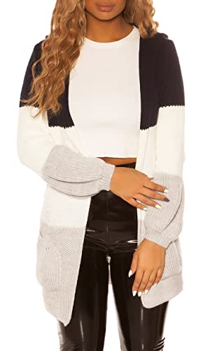 Casual Strick Cardigan mit Kapuze und Blockstreifen One Size (Einheitsgröße) von Koucla