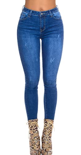 Casual Used Look Skinny Jeans im High Waist-Style 40 von Koucla