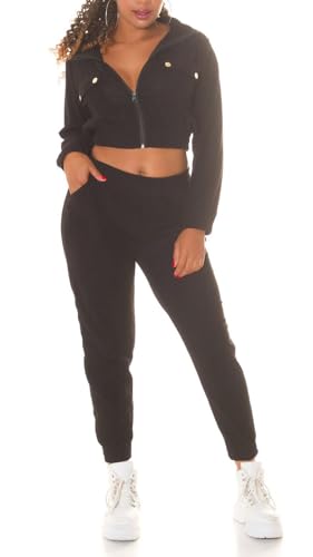 Cord Jogginganzug Freizeitanzug Loungewear 2-Teiler Fitness-Set Cord 2-Teiler Freizeit-Anzug Cropped Zipper Jacke mit Kapuze und High Waist Hose S/M von Koucla