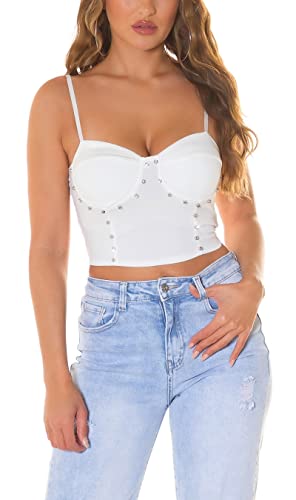 Cropped Bustier Träger Top mit Deko Strass Nieten One Size (Einheitsgröße) von Koucla