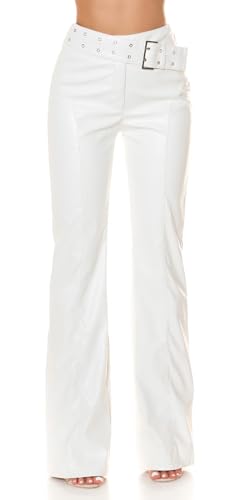 Damen Highwaist Kunstleder Hose Schlaghose Bootcut mit Deko Gürtel und Schnalle M von Koucla