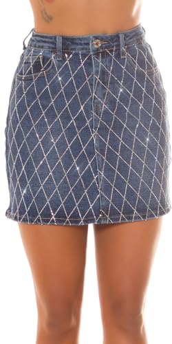 Fashion High Waist Jeans Minirock mit Deko Strass XS von Koucla