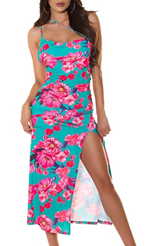 Flower Printed One Shoulder Träger Maxi Kleid mit XL-Beinschlitz One Size (Einheitsgröße) von Koucla