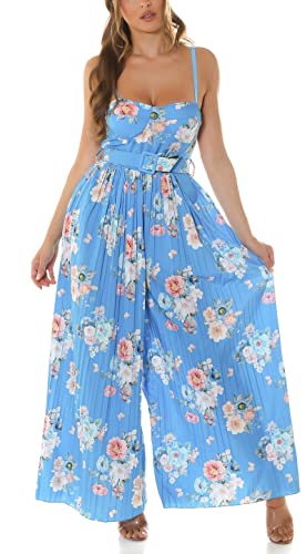 Flower Printed Plissee Extreme Marlene Jumpsuit Overall mit Gürtel One Size (Einheitsgröße) von Koucla
