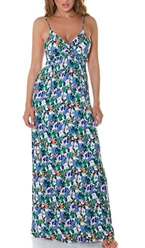 Flower Printed Träger Wickel V-Neck Maxi Viskose Sommerkleid L/XL von Koucla