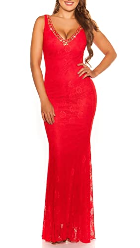 Glamour Strass V-Neck Maxi Silvester Spitzen Kleid S von Koucla