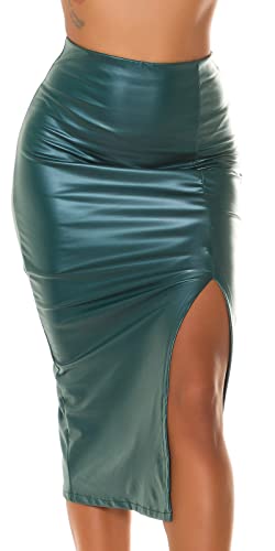 Glossy High Waist Midi Rock mit Bein-Schlitz One Size (Einheitsgröße) von Koucla