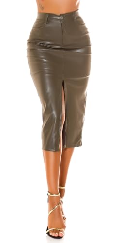 Glossy Kunstleder High Waist Midi Bleistift Rock mit Schlitz M von Koucla