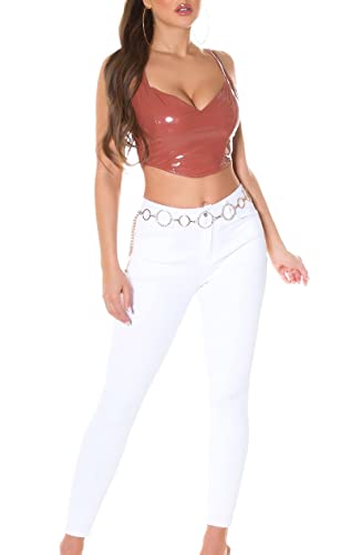 Gogo V-Neck Latex-Look Crop Träger Top mit Zipper XL von Koucla