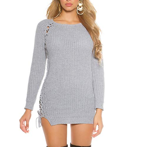 Grobstrick Pullover im Long-Style mit seitlicher Schnürung One Size (Einheitsgröße) von Koucla