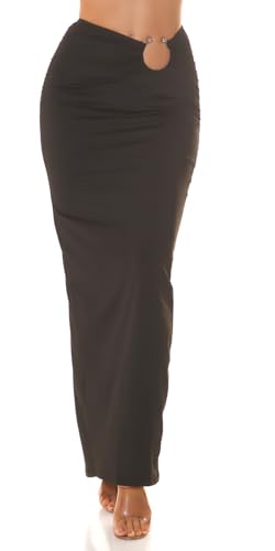 Highwaist Maxirock Rock Bodenlang Stretchrock mit Ring-Applikation M von Koucla