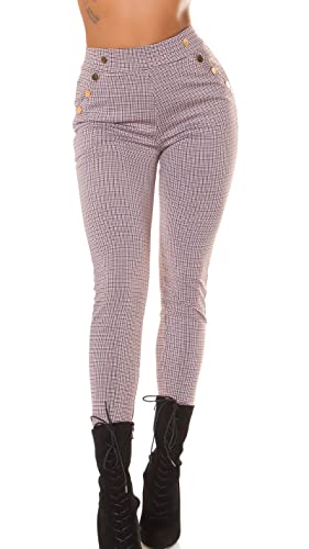 Karo Printed Skinny High Waist Leggings Hose mit Deko Knöpfe M/L von Koucla