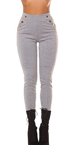 Karo Printed Skinny High Waist Leggings Hose mit Deko Knöpfe M/L von Koucla