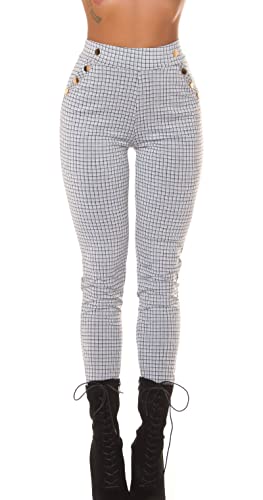 Karo Printed Skinny High Waist Leggings Hose mit Deko Knöpfe M/L von Koucla