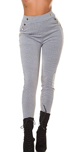 Karo Printed Skinny High Waist Leggings Hose mit Deko Knöpfe XL/XXL von Koucla