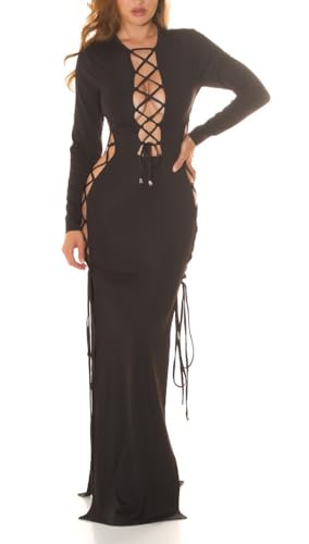 Koucla Abendkleid Bodenlang Maxikleid Gogo Kleid Langarm Rückenfrei mit Cutouts und Schnürung One Size (Einheitsgröße) von Koucla