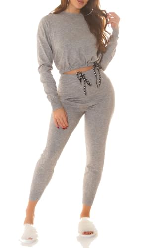 Koucla Basic Loungewear-Set Freizeit-Outfit Home-Anzug Crop Pullover Highwaist Hose Leggings Feinstrick 2-Teiler One Size (Einheitsgröße) von Koucla