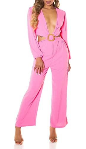 Koucla Business Maxi V-Neck Langarm Jumpsuit mit Deko Schnalle S, Rosa von Koucla