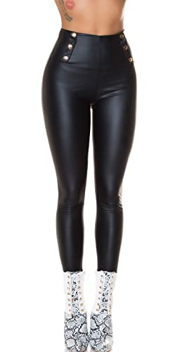 Koucla Business Thermo Leder Look High Waist Leggings mit Deko Knöpfe L/XL, Schwarz von Koucla